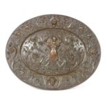 An oval cast metal plaque, in classical style 47 x 38cm