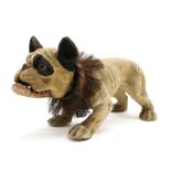A papier mache French Bulldog with nodding and `Growler' function, with coconut husk collar and