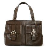 A Coach brown calf leather handbag, with contrasting white stitching, two exterior pockets with