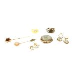 An 18ct gold signet ring, 3.38g, a ladies 9ct gold mechanical watch head, 11.86g, two pairs of