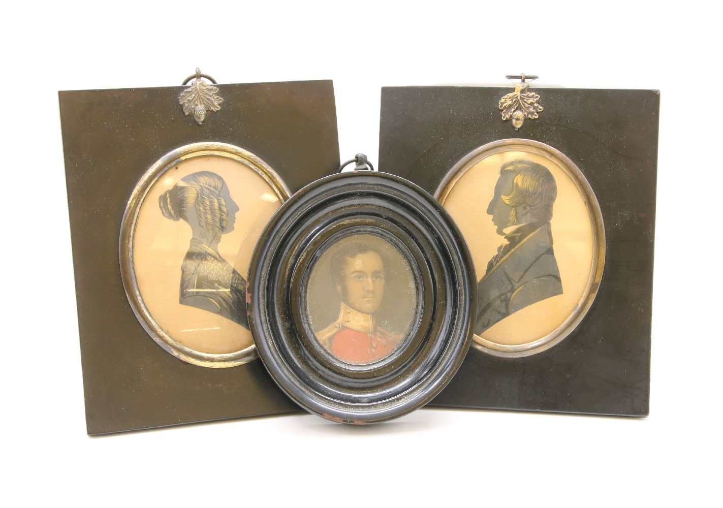 Two portrait silhouette portraits by Herve of Regent Street, in plain frames 14.5 x 12cm, and an