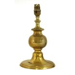 A brass table lamp, 28cm high and a pair of brass two-light wall bracketsProvenance: The