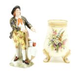 A 19th Century Continental figure of a gentleman, 18cm high, together with a porcelain vase,