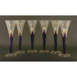 Six modern champagne flutes, with gilt and enamel decoration, 24cm high and a Victorian rinser and