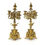 A pair of five branch gilt bronze candelabra,53cm high