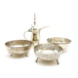 A collection of silver and silver plate, to include Cypriot silver bowls and plates, an example by G