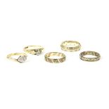 An 18ct gold single stone diamond ring, 3.17g, a 9ct gold synthetic spinel eternity ring, 2.71g, a