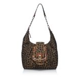 A Fendi leopard printed B. Bag Hobo, featuring a canvas body, large front buckle with magnetic