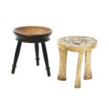 A tribal inlaid stool, and another