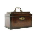 A Chippendale style mahogany and crossbanded tea caddy, the moulded top with a gilt brass handle,