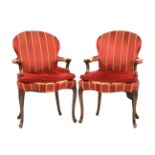 A pair of Georgian style mahogany open armchairs, 64cm wide, 66cm, 98cm high