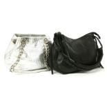 A Cocchinelle black leather handbag, with handle, and a Russell & Bromley silver mock faux crocodile