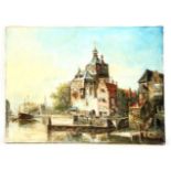 De Leeuw, 'Dutch Townscape' signed, oil on canvas, 60cm x 80cm