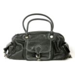A Marc Jacobs black leather handbag, with white stitching, dual rolled handles, one front exterior