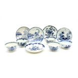 A collection of 18th century blue and white porcelain, to include Worcester examples, comprising