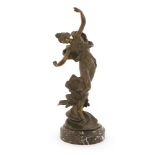 After Julien Causse (French 1869-1914), an Art Nouveau bronze figure on a rouge marble plinth,