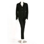 A ladies Mulberry black wool trouser suit, the jacket with large gunmetal button-up front and