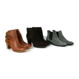Three pairs of boots, to include a pair of Geox brown suede heeled boots, a pair of Hobbs brown