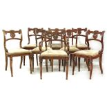 A set of eight William IV style mahogany dining chairs, comprising two elbows and six singles