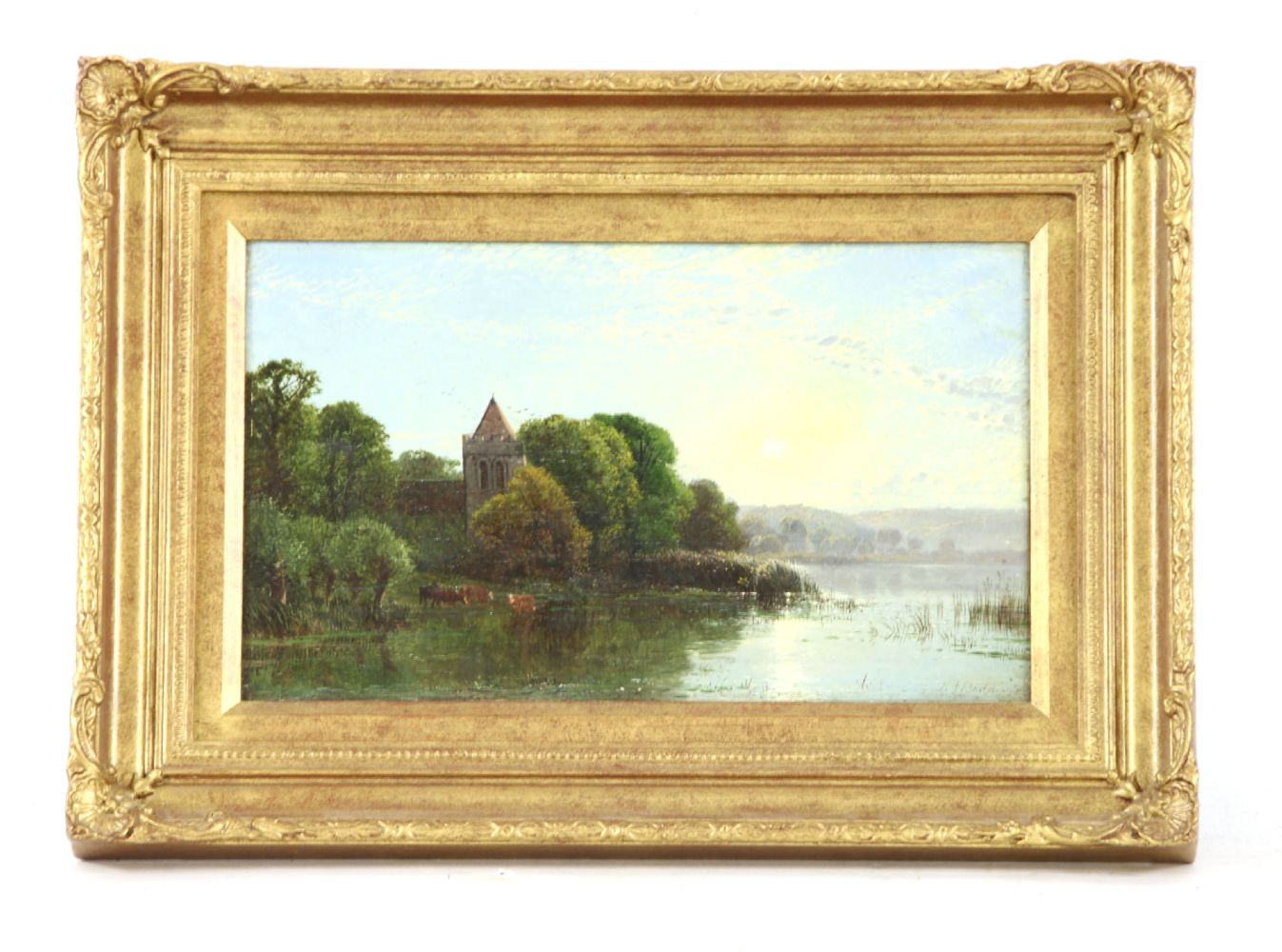 H J BoddingtonRiver landscape with churchSigned lower rightOil on canvas,24 x 37cm