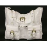 A Mulberry white vinyl A4 'Roxanne' tote handbag, crafted in white patent fabric, designed with