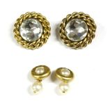 A pair of Chanel gilt metal cultured freshwater pearl chain back cufflinks, a single cultured