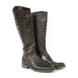 A pair of Studio Pollini mock-crocodile patterned leather boots, with zip fastening, size 6