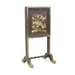 A 19th century Chinese lacquer and gilt writing desk, with easel type frame and turned stretcher,