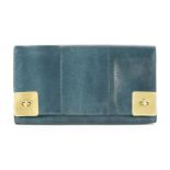 A Mulberry snakeskin clutch bag, with gold-tone square twist and lock clasp, a blue fabric lining