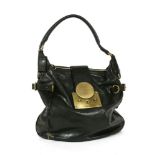 A Joseph black leather handbag, with gold tone hardware engraved 'The bond' born in 2008, zip