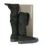 A pair of Kennel & Schmenger Schuhmanufaktur black metallic fabric knee high boots, with a