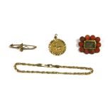 A collection of gold items, to include a gold Prince of Wales bracelet, marked 9ct, 2.33g, a 9ct