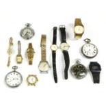 A collection of watches and pocket watches, to include a silver key wound open faced pocket