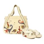 A Prada cream canvas sea life tote bag, with cream leather trim and multicolour appliqué