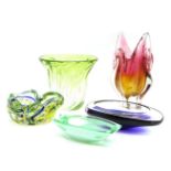 A collection of Italian Murano glassware, to include Sommerso examples and a Chribska vase