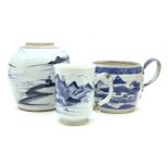 A Chinese blue and white ginger jar, mug, and a jug (3)