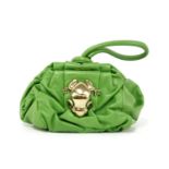 A Marc Jacobs 'Rana' pouch evening handbag, green leather with a gold-tone frog to the front set