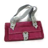 A Nives Zanotti for Russell and Bromley fuchsia pink suede tote handbag, with grey contrasting