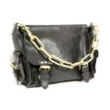 A Mulberry black leather handbag, with buckle detail and chain handle