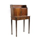 A Rosewood and brass inlaid writing desk, with a ¾ galley over a cupboard and drawer, 76cm wide,