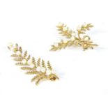 Two 9ct gold cultured pearl fern brooches