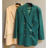 Four Aquascutum ladies suit jackets, including a burgundy velvet example with matching trousers, two