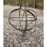 A hand forged wrought iron large 60 cm diameter armillery sphere sundial