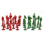 An ivory Burmese pattern chess set,