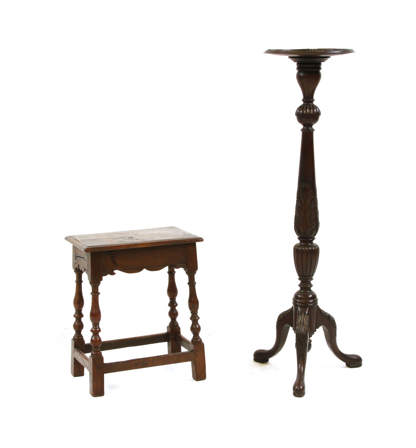 An 18th Century and later oak joint stool,