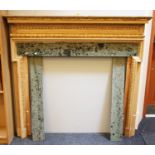 A pine, marble and gesso fire surround, 156cm wide, 21cm deep, 144cm high