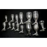 A collection of glass boot form stirrup cups,