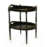 A two tier black lacquer tray table