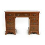 A late Victorian walnut pedestal desk