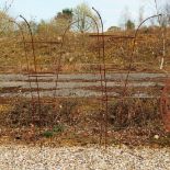 A pair of hand forged wrought iron contemporary rose obelisks with small ball finials, 188 h x 28